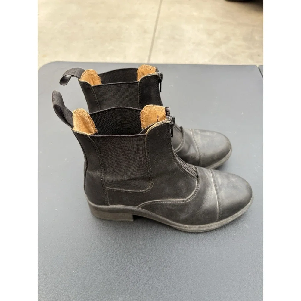 Equestrian Equine Shop Youth US 4 Black Leather Zip Paddock Riding Boots